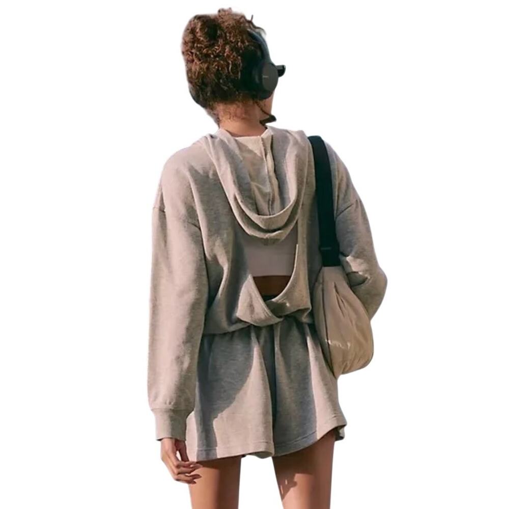 Free People Movement Romper Gray Hooded Shorts Romper Open Back Size Small